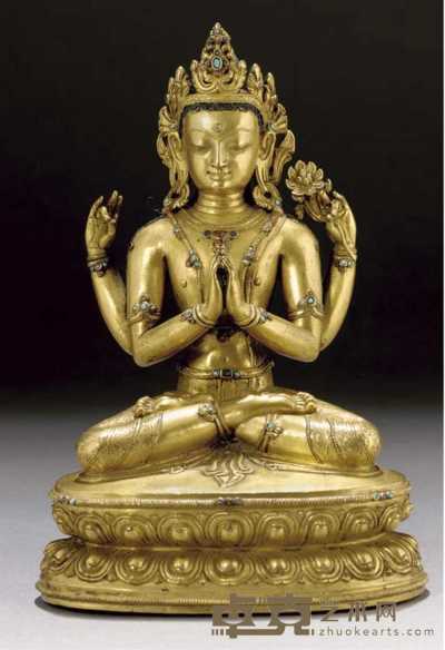 18th Century A Sino-Tibetan gilt-copper model of Shadakshari 